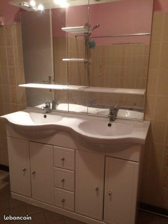 Meuble salle de bain double + miroir + spot