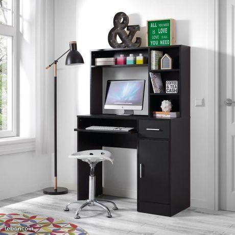 Bureau informatique noir :L90 x P39 x H135 cm-Neuf