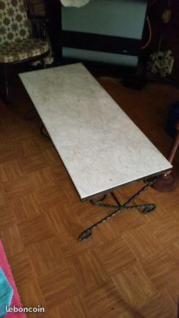 Table salon vintage sur mesure marbre et fer forge