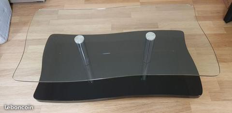 Table basse noir laquée + plateau en verre