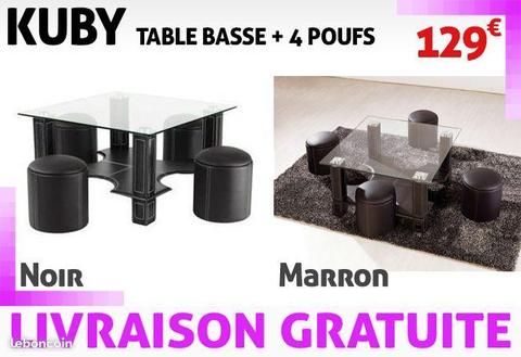 Table Basse + Poufs LIVRAISON GRATUITE