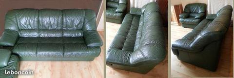 BMT: canapé + fauteuil + pouf tout cuir vachette