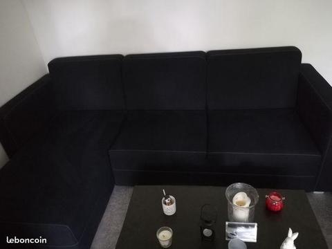 Canapé d'angle réversible fixe 5 places noir