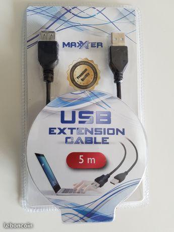 Câble d'extension USB 2.0 5m (M/F) + serre-câble