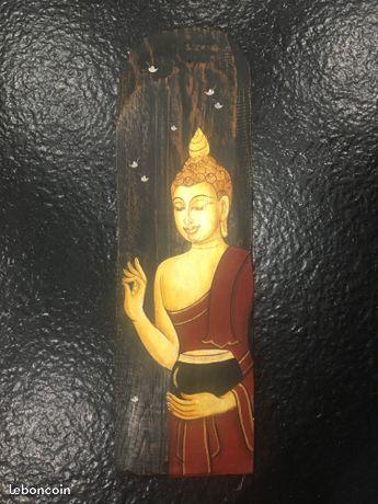 Peinture de Bouddha sur tuile en Teck
