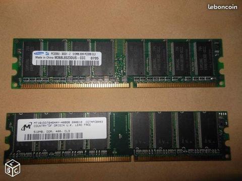 Lot 2 barettes DDR 512 MO PC 3200 400MHZ