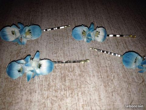 Barrette fleur turquoise Neuf