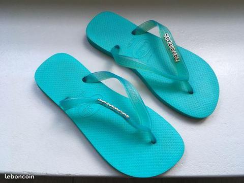 HAVAIANAS tongs logo métallic comme neuve 35/36