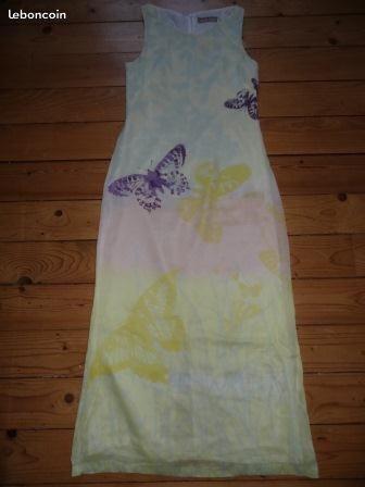 Robe longue Helena Sorel lin motif fleur papillon