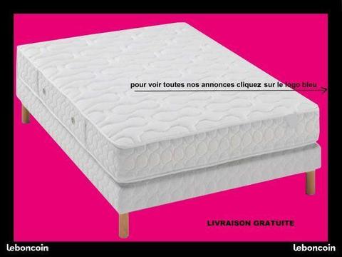 Lit complet matelas sommier pied neuf 140x190
