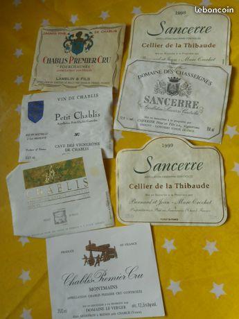LOT de 7 étiquettes de vins de Sancerre et Chablis