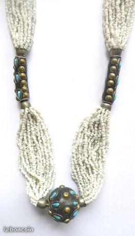 VINTAGE collier pierres argent turquoise ethnique
