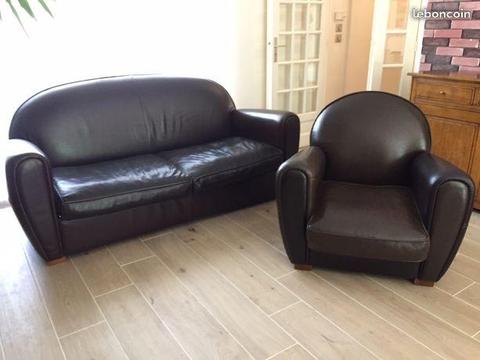 Canapé-lit + 1 fauteuil - Cuir 