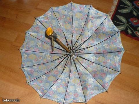 Ancienne ombrelle art deco parapluie tissu fleur