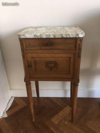 Ancienne table de chevet bois massif et marbre
