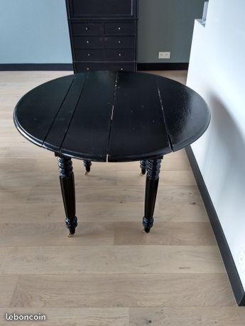 Table ronde noir laquée et laiton - diam 95cm