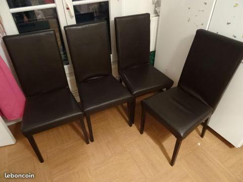 Lot 4 chaises en vrai cuir et bois du BHV TBE