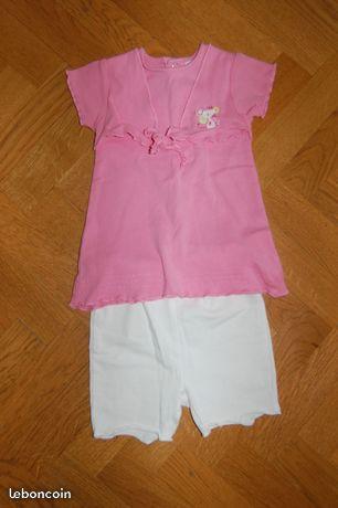 Ensemble tunique rose + shirt blanc 6 mois