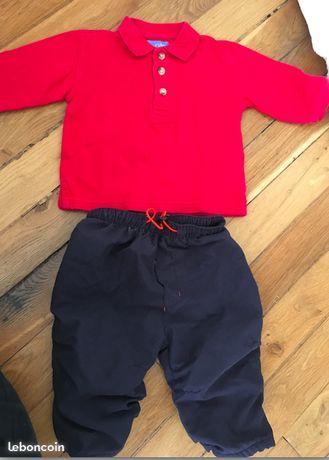 Pantalon polo bleu marine et rouge