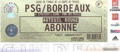 Billet souvenir Football PSG-Bordeaux 13/02/200