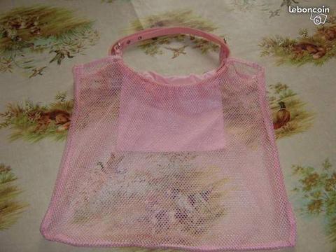 Sac/Besace filet rose pâle 2 anses TRES BON ETAT