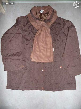 Manteau veste marron + echarpe femme 46/48 NEUF
