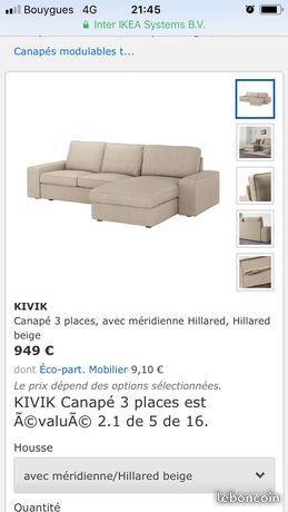 Canapé 3 places méridienne d,angle IKEA Kivik