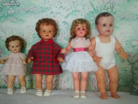 Lot de 4 poupées année 50 et 60 Raynal