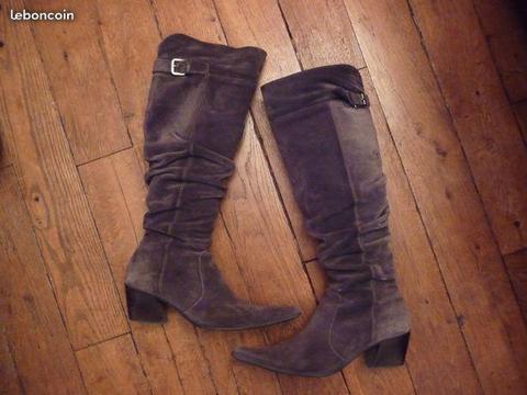 Bottes Daim Gris Taupe-Pointure 36-San Marina