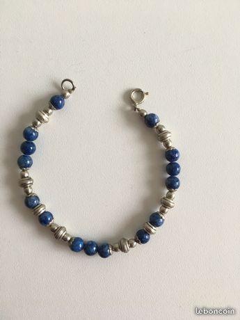 Bracelet perles bleues et argentées