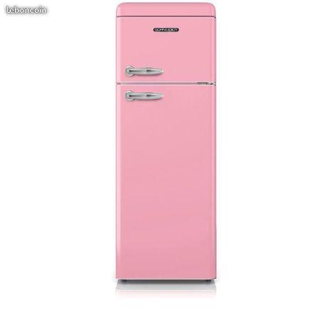 Réfrigérateur congélateur schneider rétro rose