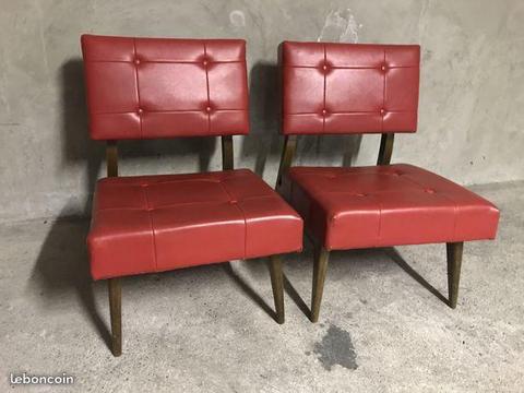 Paire de fauteuils chauffeuses vintage 1950 rouges