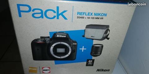 Nikon pack d3400+af-s 18-105mm vr + housse + sd16